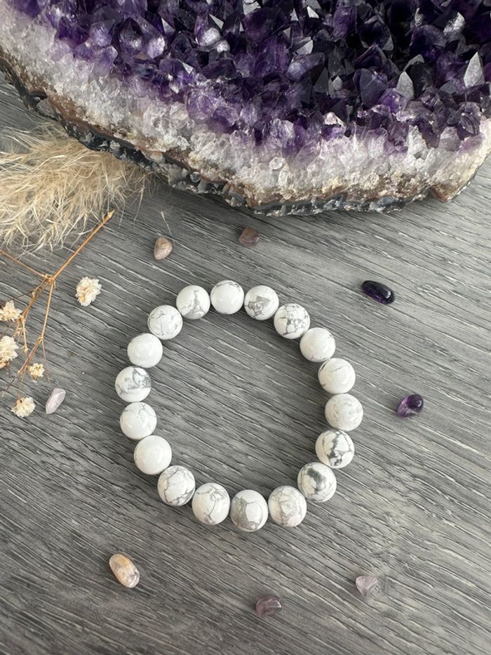 Bracelet grosse perles en Howlite véritable du Canada – Pierre naturelle
