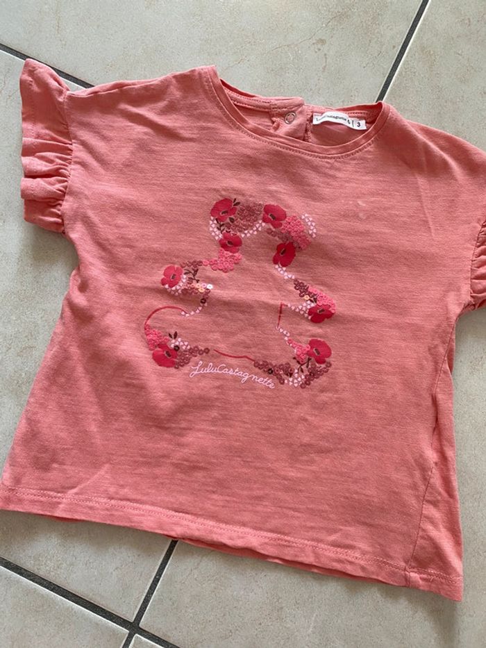 T-shirt fille Lulu Castagnette corail 3 ans