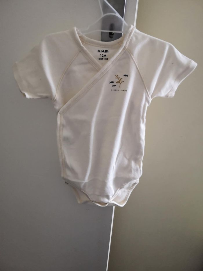 Lot de 3 bodies avec col croisé (Vert et Beige, manches courtes) 12 mois (80 cm) Kiabi - photo numéro 2