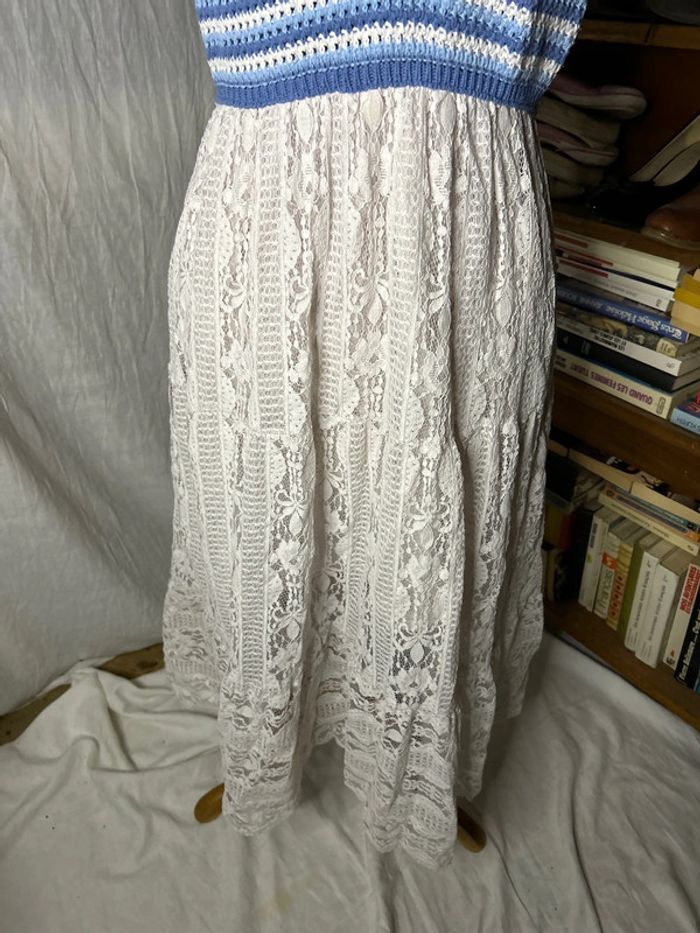 Robe maille dentelle bleu blanc - photo numéro 7