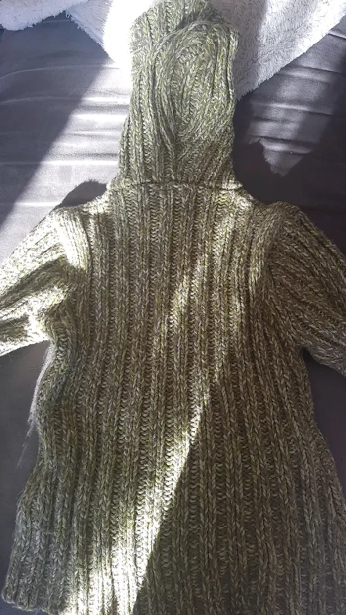 Pull chaud avec capuche vert 10 ans - photo numéro 3