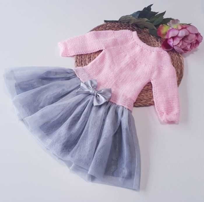 Vêtement ensemble robe fleurie tricot fait main bébé fille 1 an