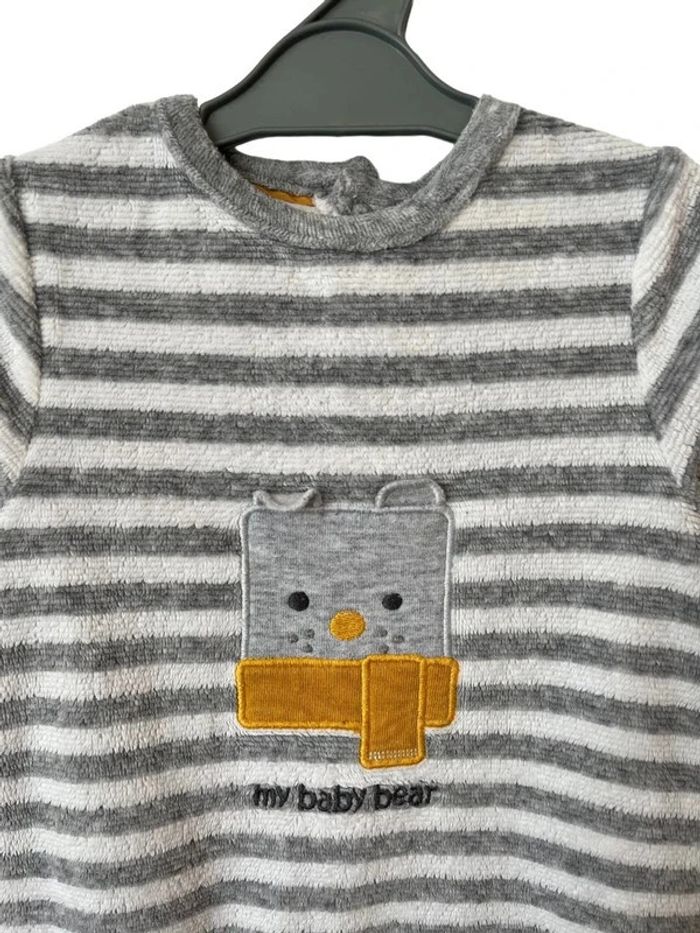 Pyjama bébé rayé gris et blanc - Obaïbi 3 mois (59cm) - photo numéro 2