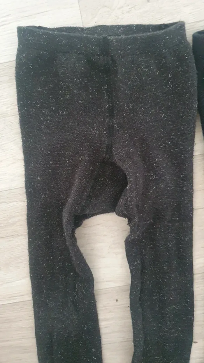 Lot de 2 collants épais hiver noir pailleté fille taille 24/26 - photo numéro 2