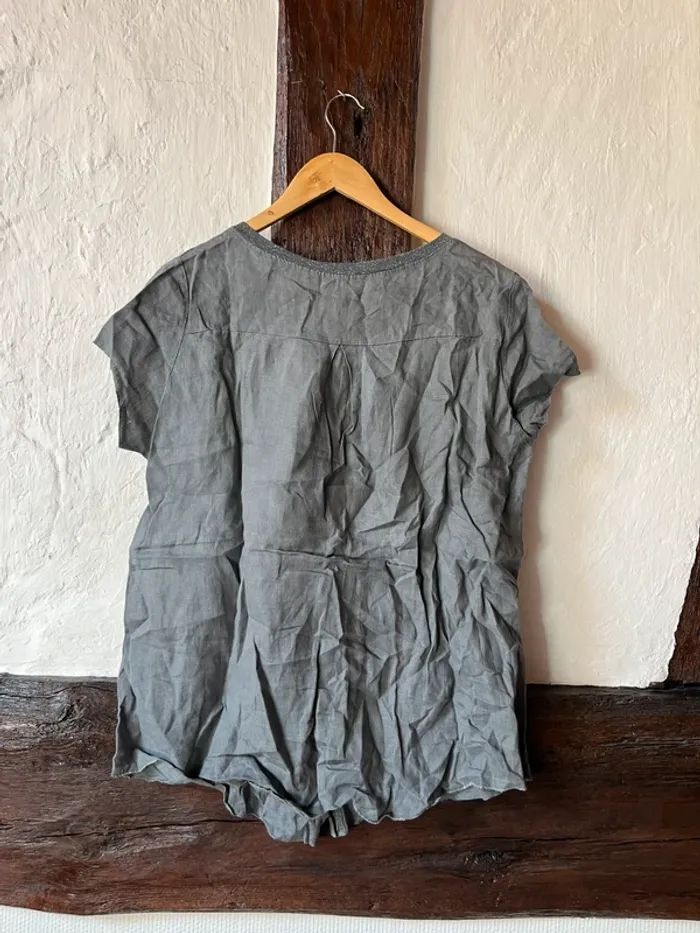 Blouse 100% lin gris anthracite – légère & naturelle – T. M - photo numéro 2