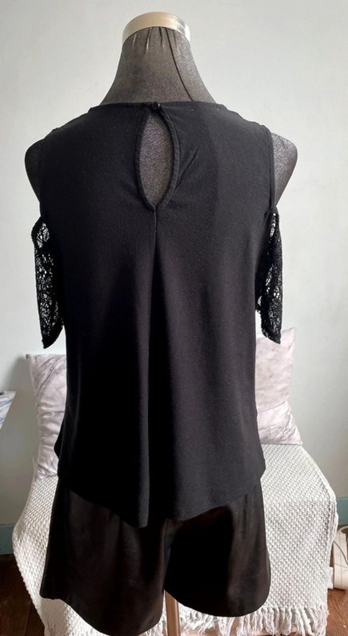 Blouse bi-matiere dentelle et coton épaules nue. - photo numéro 2