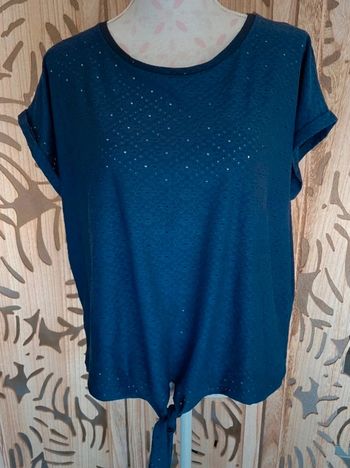 Blouse bleu marine en maille ajourée - T 42 - Nœud à la taille Woman By Gemo