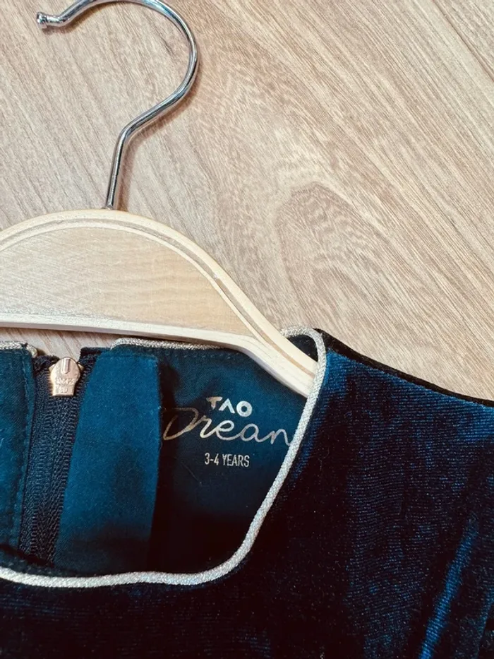 Taille 3-4 ans robe longue créateur fille TAO bleu doré * velours tulle scintillant * 🌺 - photo numéro 7