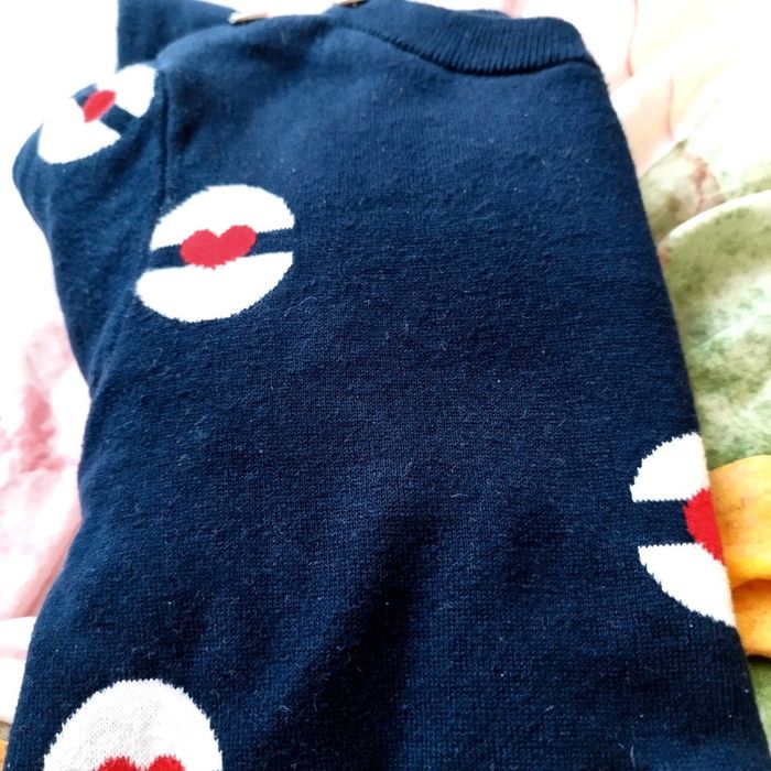 Pull jacadi bleu marine sphères blanches cœur - photo numéro 2