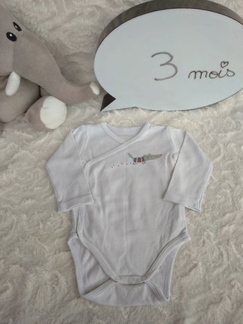 Body croisé manches longues Garçon 3 mois Loup animal Orchestra 100% coton