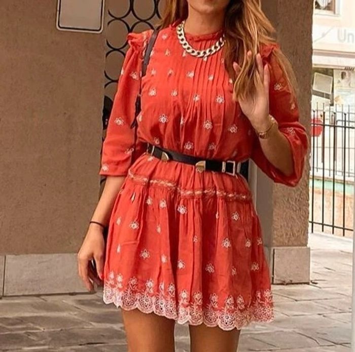 Robe corail brodée bohème Zara taille S