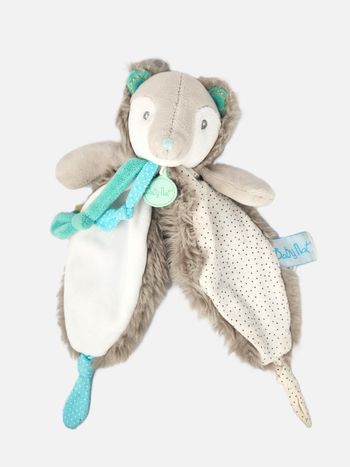 Doudou Ours Frisounours BabyNat - Gris Beige Blanc - Très Bon État