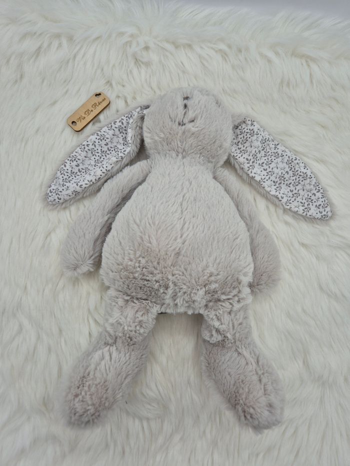Doudou peluche lapin Gris Bouchara fleurs - photo numéro 6