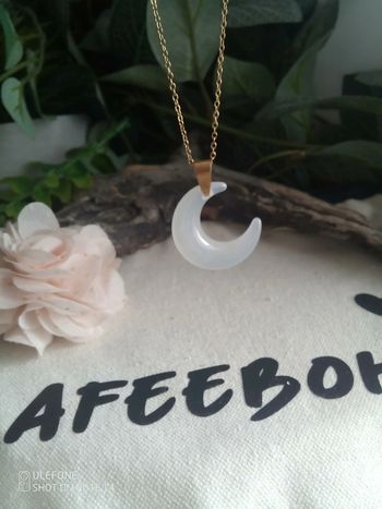 Collier acier inoxydable et lune blanche