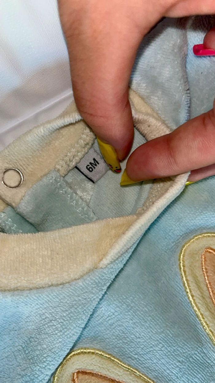 Pyjama velours lapin bleu et jaune 6mois gemo - photo numéro 3