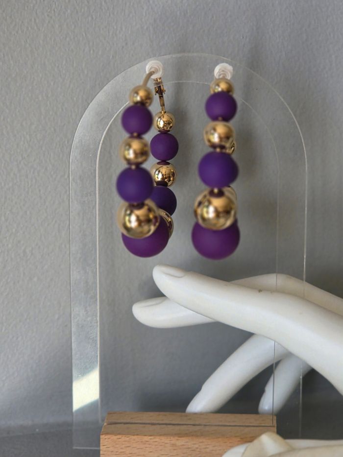 Clips creoles boules dorées et Violette - photo numéro 6