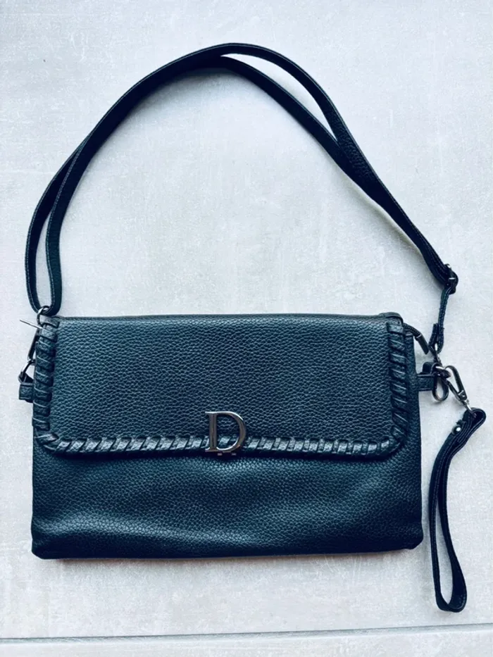 Joli sac pochette femme noir avec surpiqûres neuf