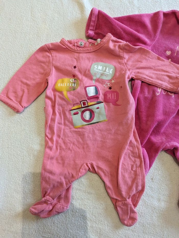 Lot de 3 pyjamas 1 pièces bébé fille 1 mois kitchoun - photo numéro 2