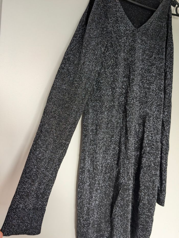 Camaïeu • Robe pull maille pailletée noire bretelles nouées • Taille 44 (FR) - photo numéro 4