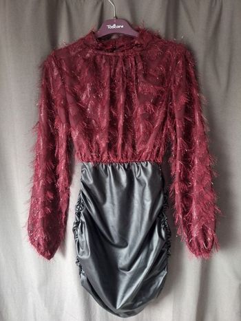 Robe bi matière noir et bordeaux