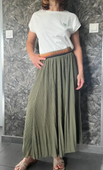 Jupe Longue Kaki et Doré Femme Taille Unique