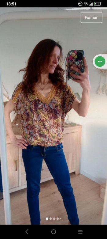 Haut fluide taille 5 imprimé floral dentelle c76 