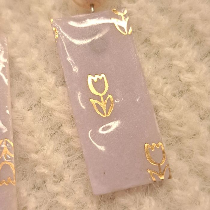 Boucles d'oreilles pendante rectangulaire légère blanche doré - photo numéro 7