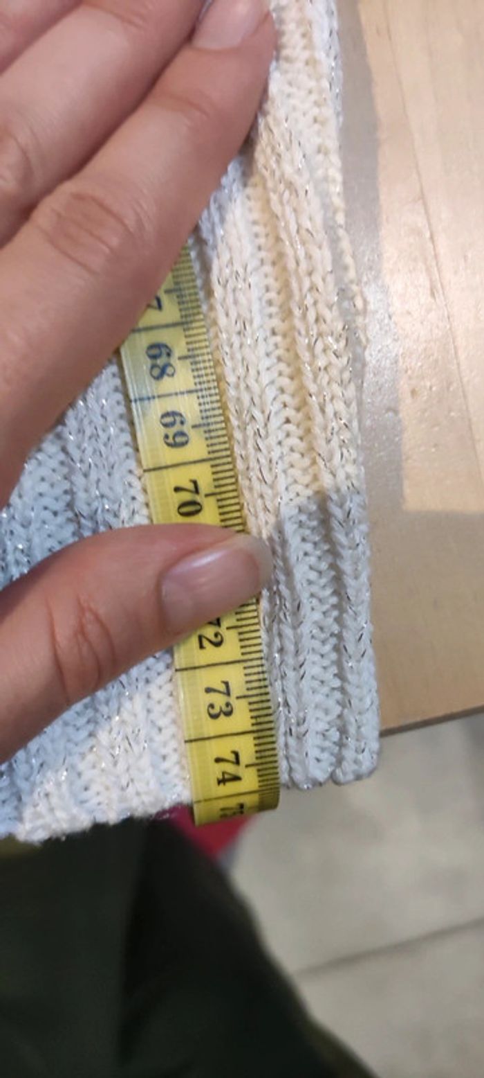 Pull long manches courtes ajouré blanc pailleté - photo numéro 6