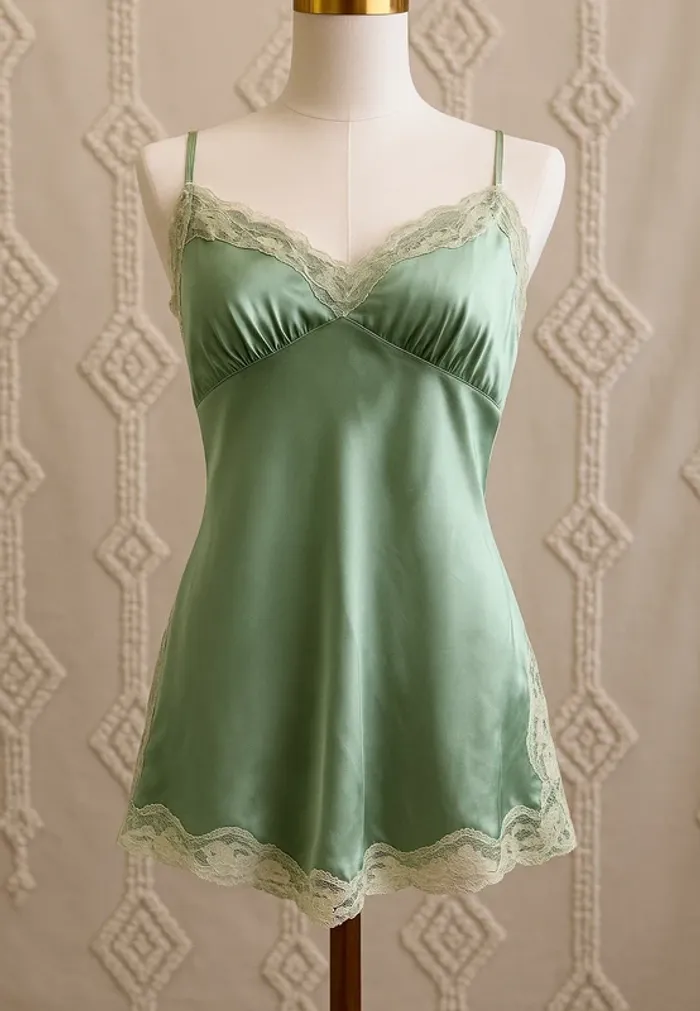 Nuisette satin vert amande avec dentelle – Dolled Up by Fanc, taille L