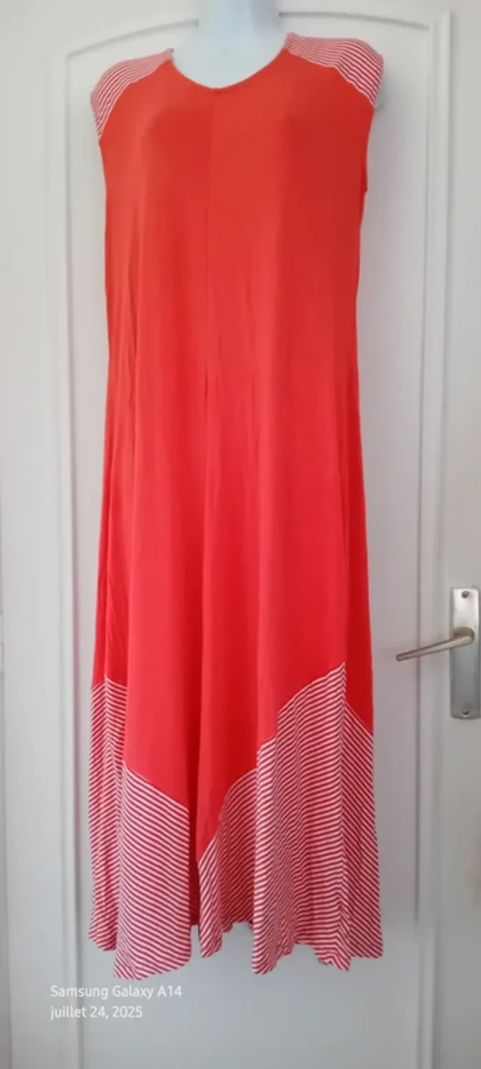 Robe très longue débardeur fluide avec rayures corail femme Xl - photo numéro 2