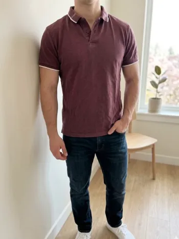 🔴 Polo bordeaux – Finitions Contrastées - Taille XS