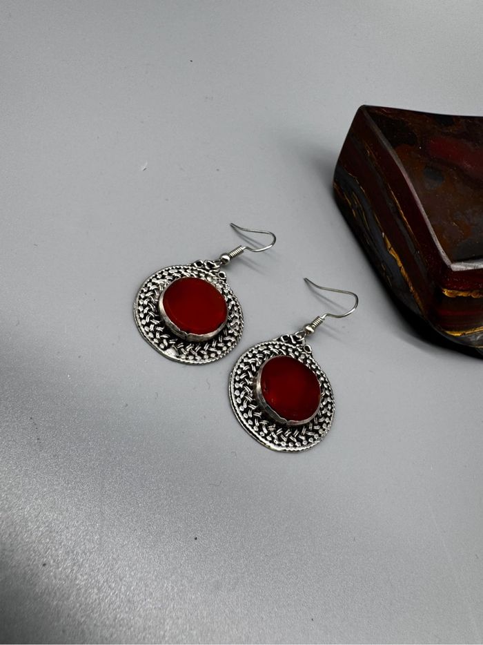 Collier, boucles d’oreilles, bague vintage en racine de corneille, collier afghan kochi - photo numéro 4