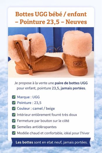 Bottes UGG bébé / enfant – Pointure 23,5 – Neuves