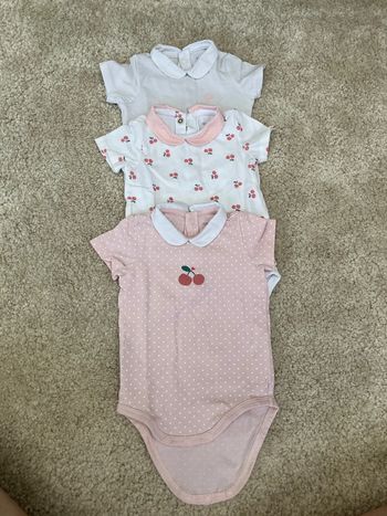 Lot de 3 bodies assortis manches courtes avec col, chics, fille - Obaibi - 3 mois