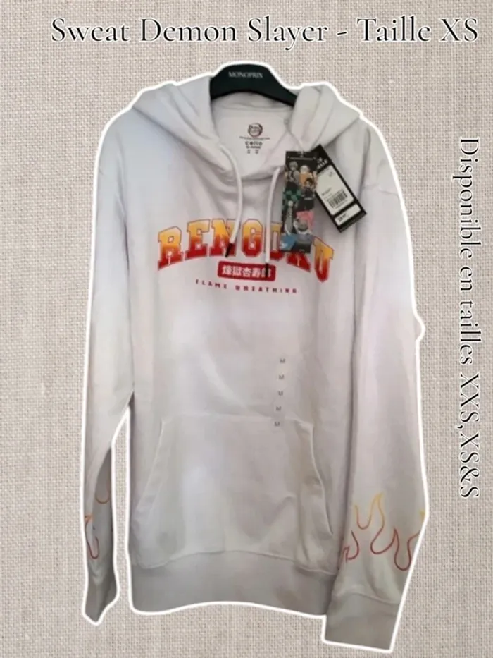 Sweat à capuche blanc - Démon slayer - Taille XS