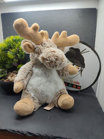doudou Peluche élan caribou cerf marron beige gris blanc roda rodadou Chiné 