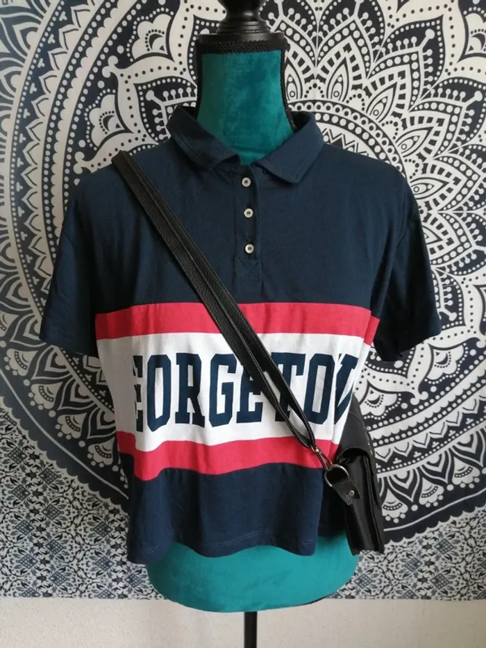 Polo bleu blanc rouge à message / terranova / (M)