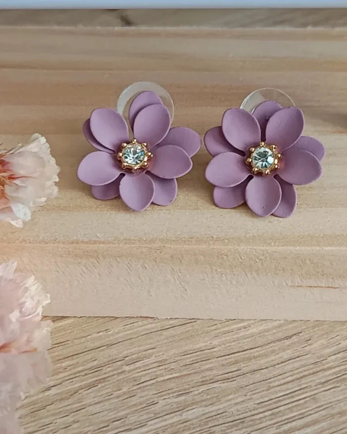Boucles d'oreilles fleurs parme