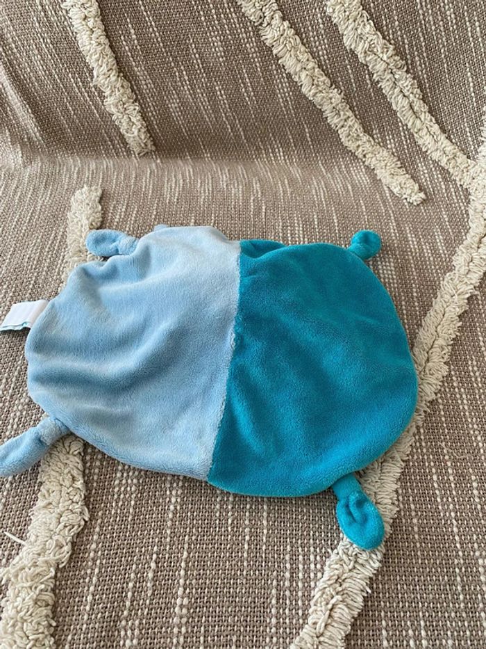 Peluche doudou plat 26cm babynat lapin bleu carré très bon état - photo numéro 2
