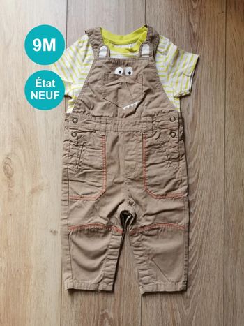 Ensemble salopette beige / t-shirt croco jaune Orchestra 9 mois