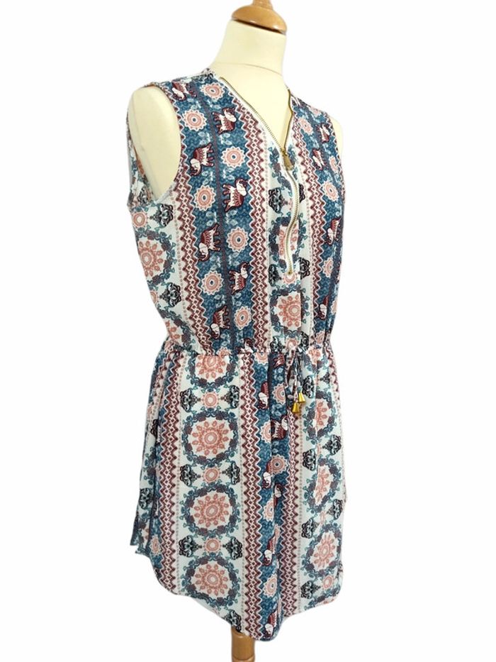 Robe été mi-longue large 40 L motifs élephants indien Neuve avec étiquette - photo numéro 4