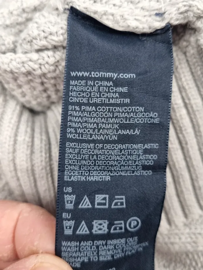 Pull Tommy Hilfiger gris clair torsadé – Taille M Homme (mesures en photos) - photo numéro 8