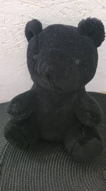 Peluche Doudou Ours Publicitaire Linge De Maison WINKLER Noir 21 Cm Assis