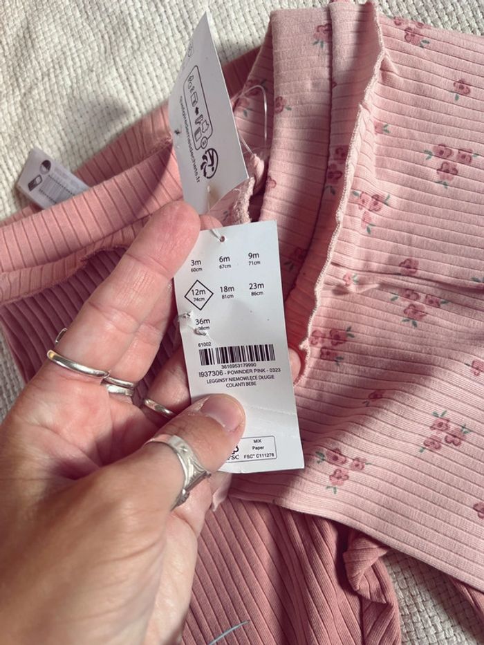 Lot de 2 leggings côtelés rose et fleurs neuf - photo numéro 4