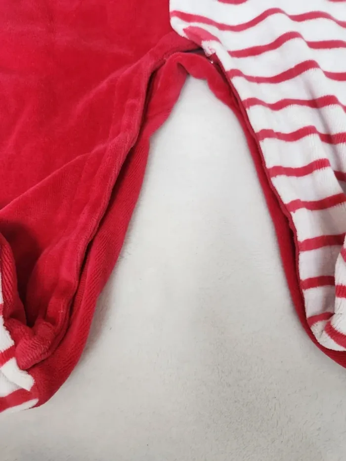 Joli pyjama velours automne hiver bébé fille rayures rouge et blanc dessin cœur Absorba 9 mois - photo numéro 4