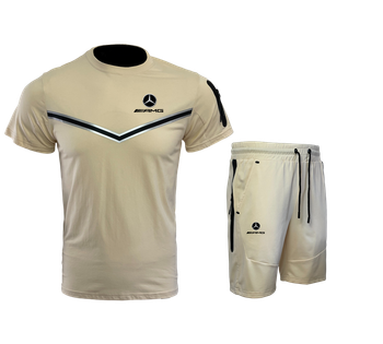 ensemble été maillot short sable bandes noir logo AMG Mercedes T903A StaSta