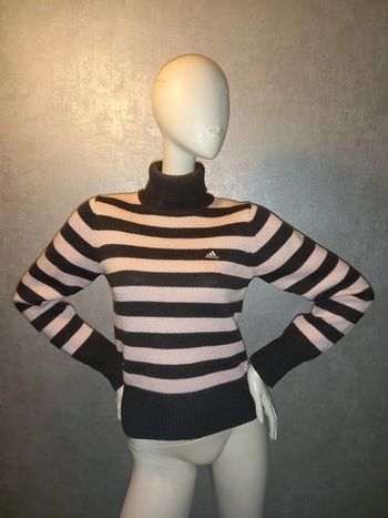 pull col roulé rayé marron et rose adidas taille 36
