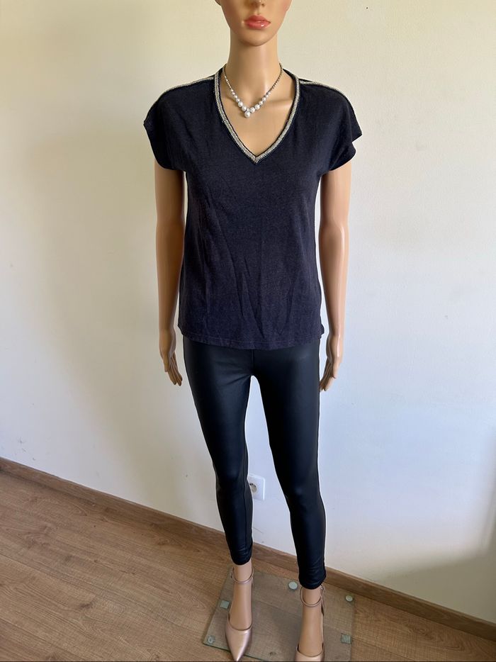 Blouse bleue marine à manches courtes Morgan taille M TBE - photo numéro 3