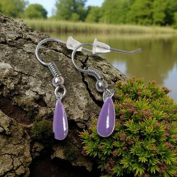 Boucles d’Oreilles Gouttes Violettes – Inox Platine