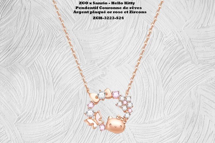 ZGO x Sanrio - Hello Kitty - Pendentif Couronne de rêves - Argent plaqué or rose et Zircons - Neuf